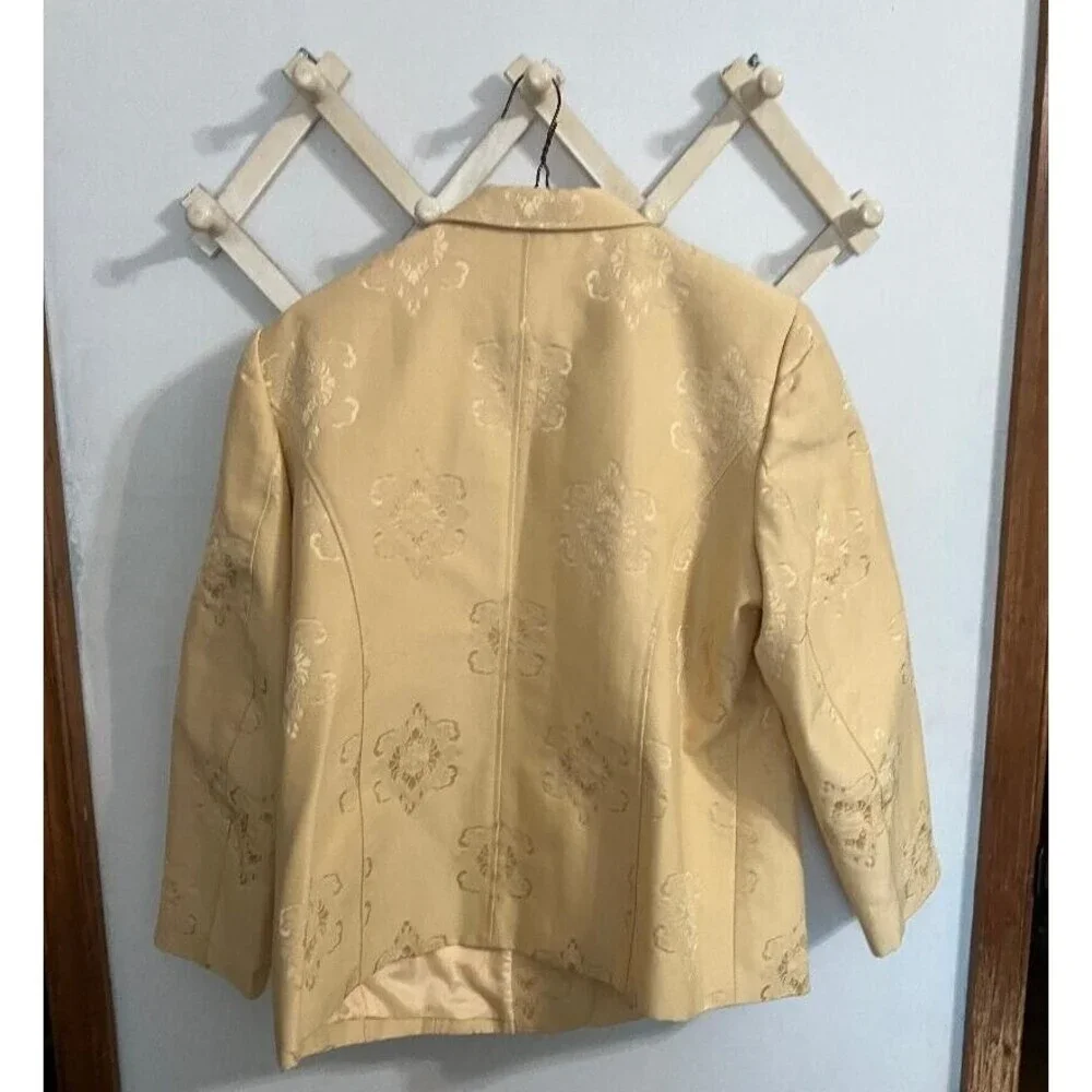Talbots‎ Womans Floral 14W Chic Yellow Blazer Jacket Classic Toggle Knot